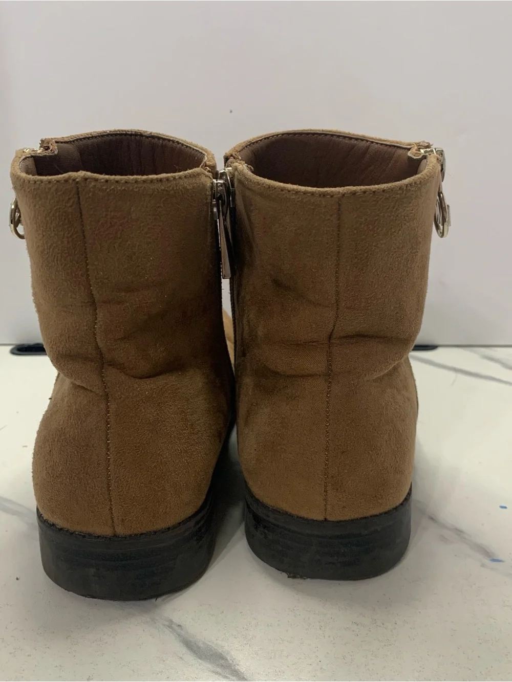 Girls Michael Kors Cognac Suede Ankle Booties with MK Charm size 4